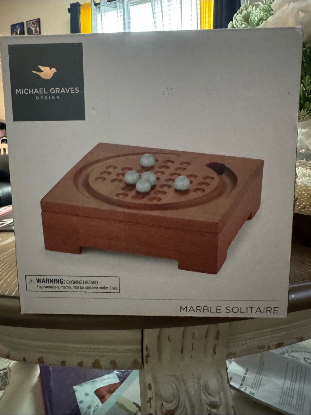 Marble Solitaire wooden with glass marbles
